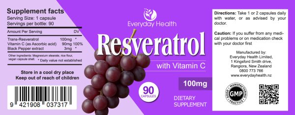Resveratrol with Vit C - 90 caps - 100mg - Image 2
