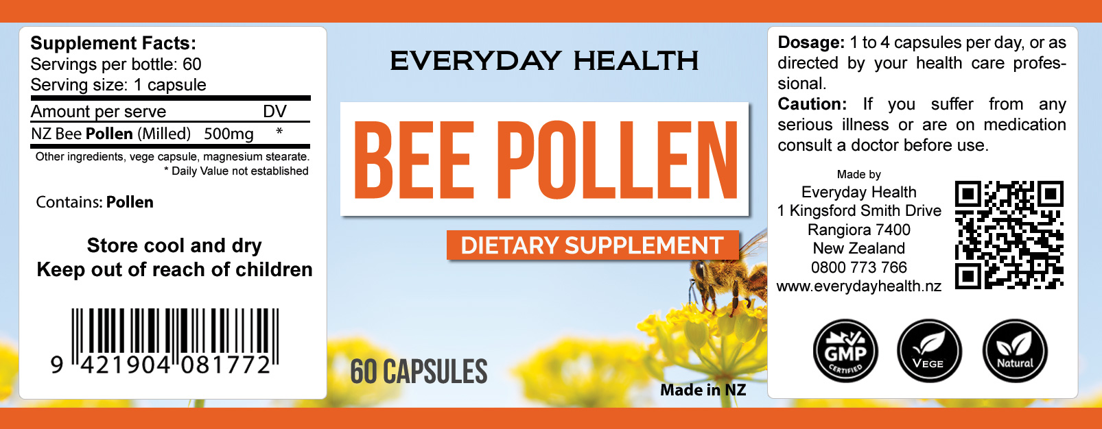 Bee Pollen – 60 Capsules – 500mg - Image 2